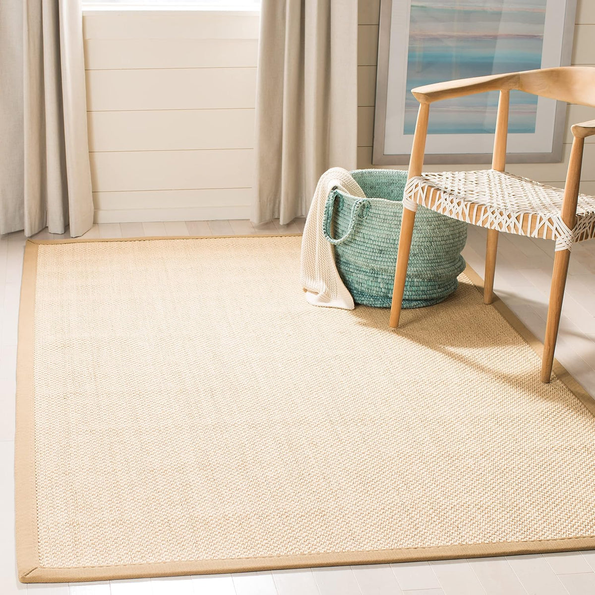 Area Rug - Natural Fiber Collection - Large - Maize & Linen Color, Sisal, Woven Design with Border (NF141B)