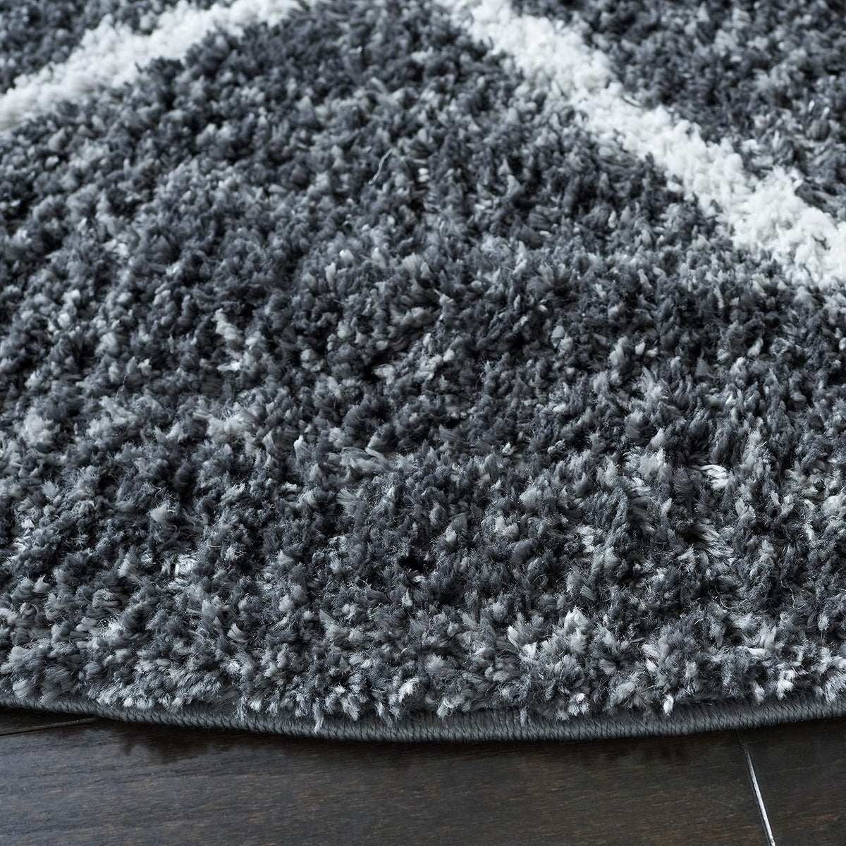 August Shag Collection Area Rug - 6'7" Square, Dark Grey & Ivory, Trellis Design, Non-Shedding & Easy Care, 1.25-inch