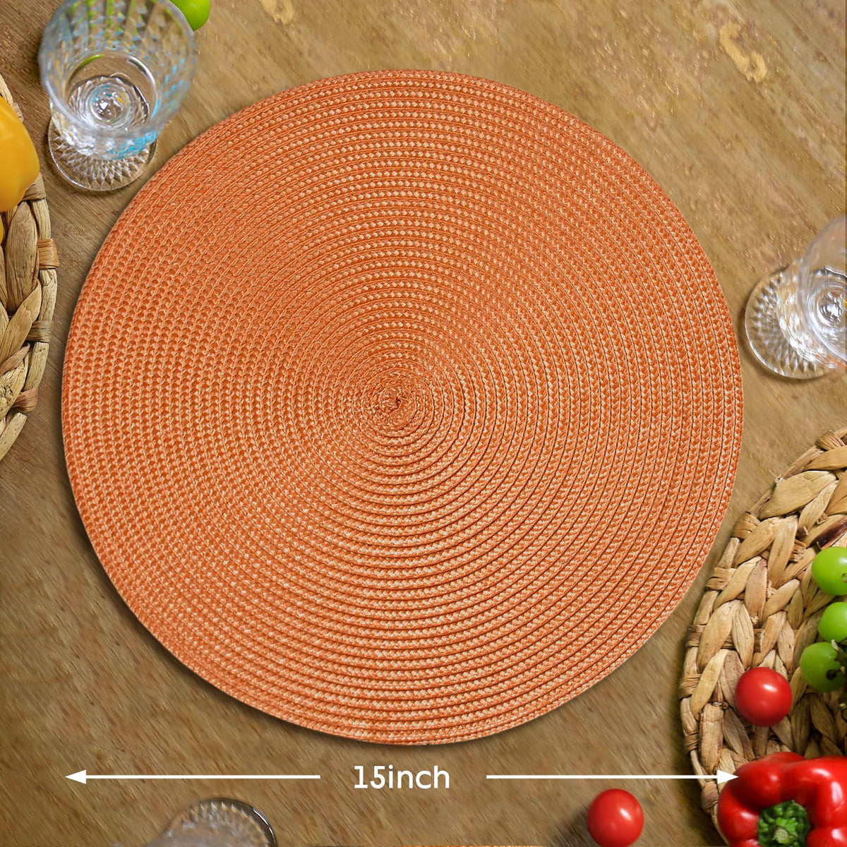 Round Braided Placemats Set of 4 Table Mats for Dining Tables Woven Washable Non-Slip Place mats 15 inch for Fall