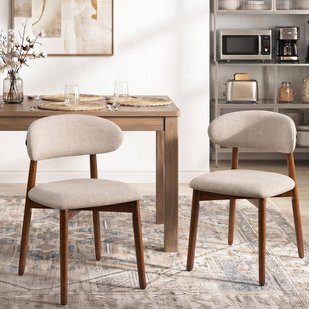 Mid Century Modern Dining Chairs Set of 2, Farmhouse Wooden Velvet Fabric Upholstered Kitchen Chairs with Curve Back