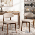 Mid Century Modern Dining Chairs Set of 2, Farmhouse Wooden Velvet Fabric Upholstered Kitchen Chairs with Curve Back