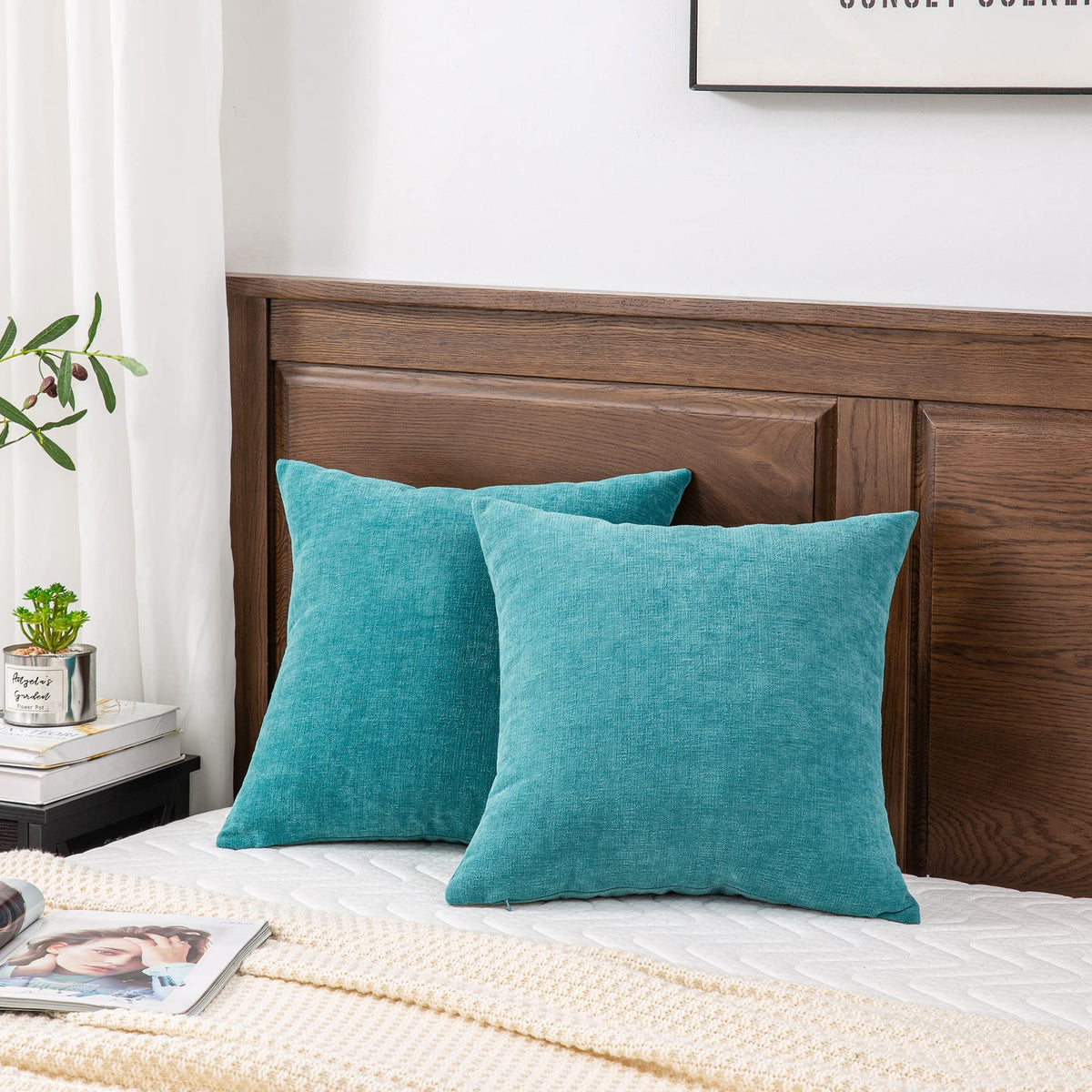 Decorative Square Throw Pillow Covers 22"x22" Inch Set of 2, Super Soft Chenille Pillows Farmhouse Fall Pillowcase