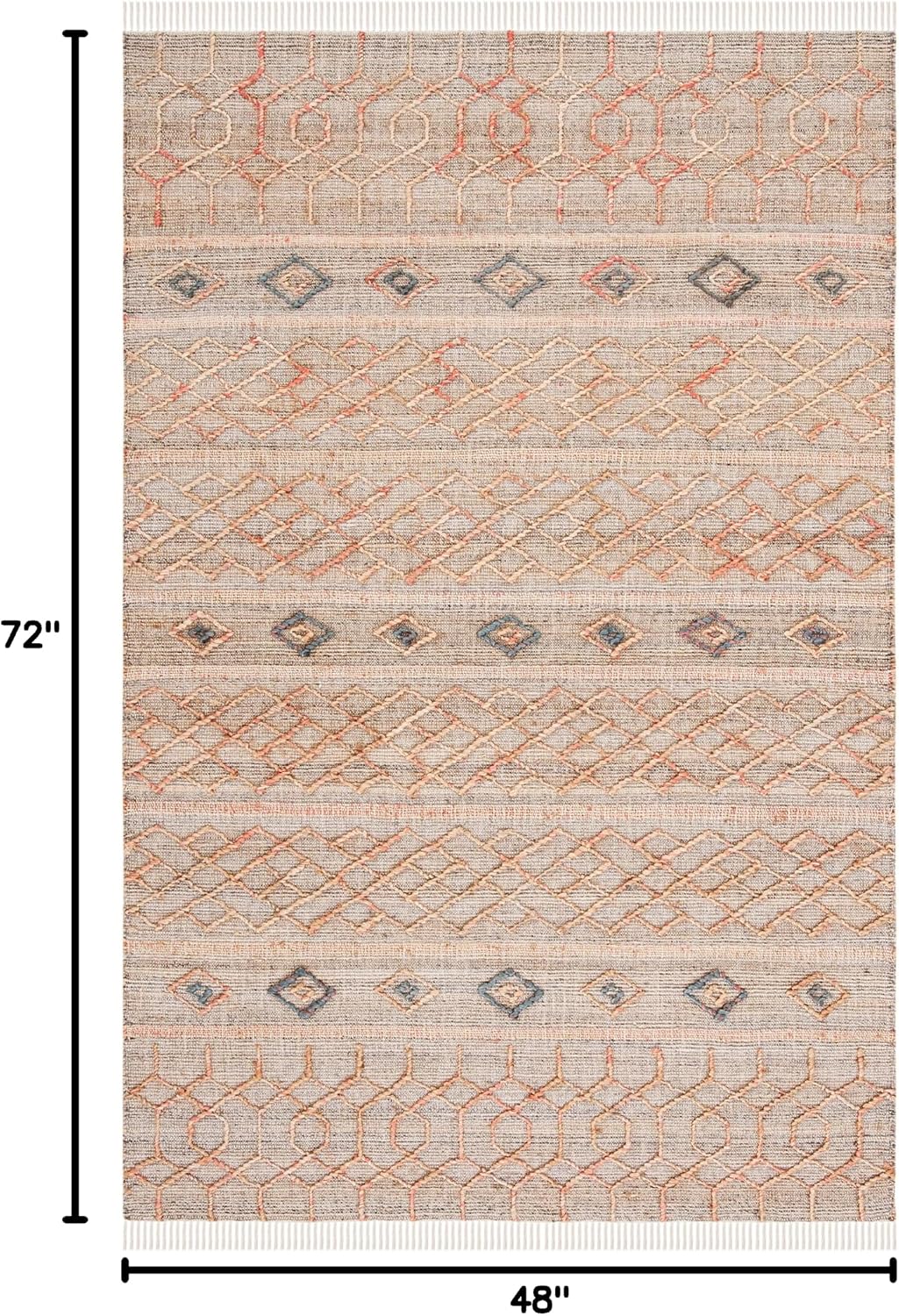 Natural Fiber Collection Accent Rug, Natural & Rust, Handmade Moroccan Boho Fringe Jute, Ideal for High
