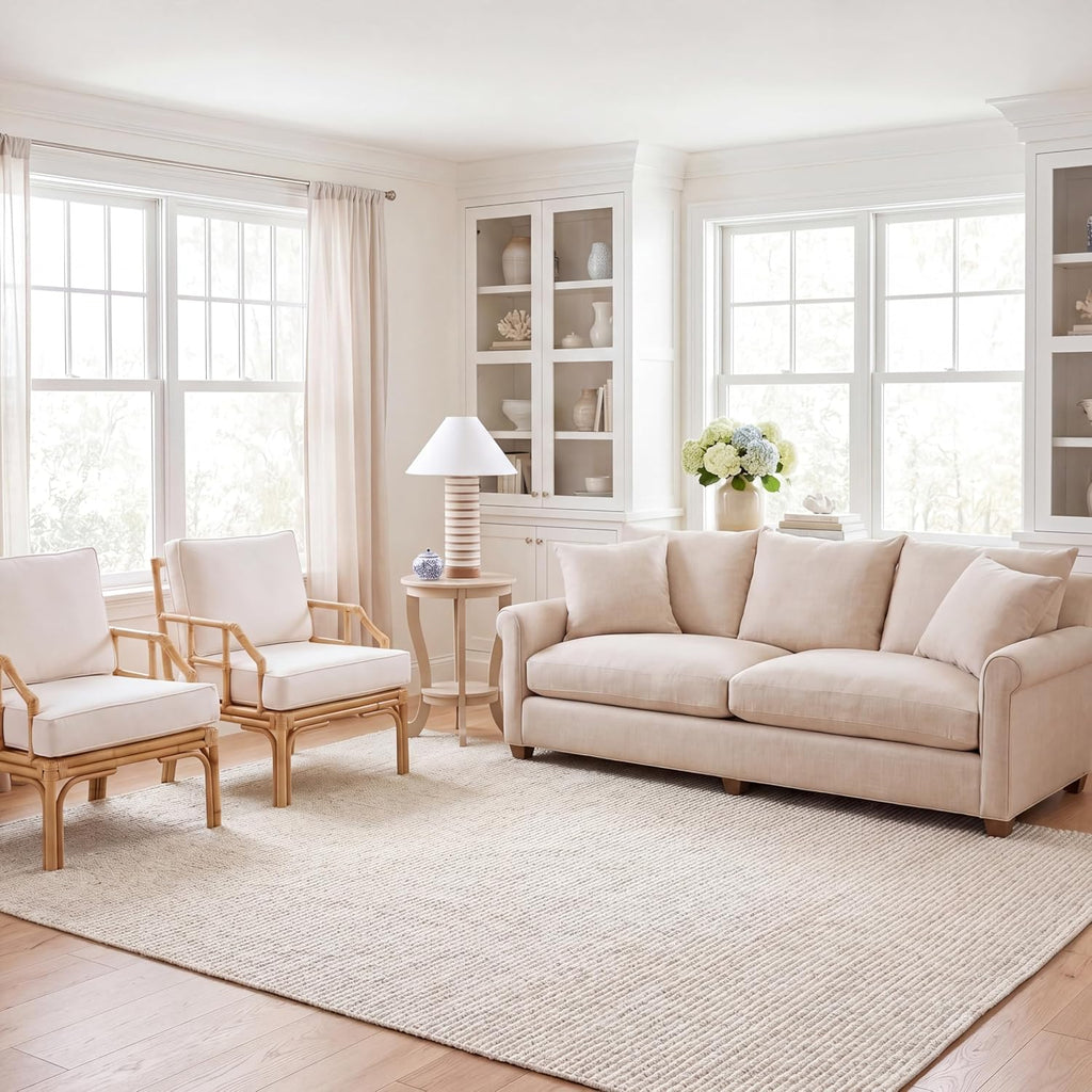 Natural Fiber Collection Area Rug, Ivory, Handmade Farmhouse Jute, Ideal for High Traffic Areas in Living