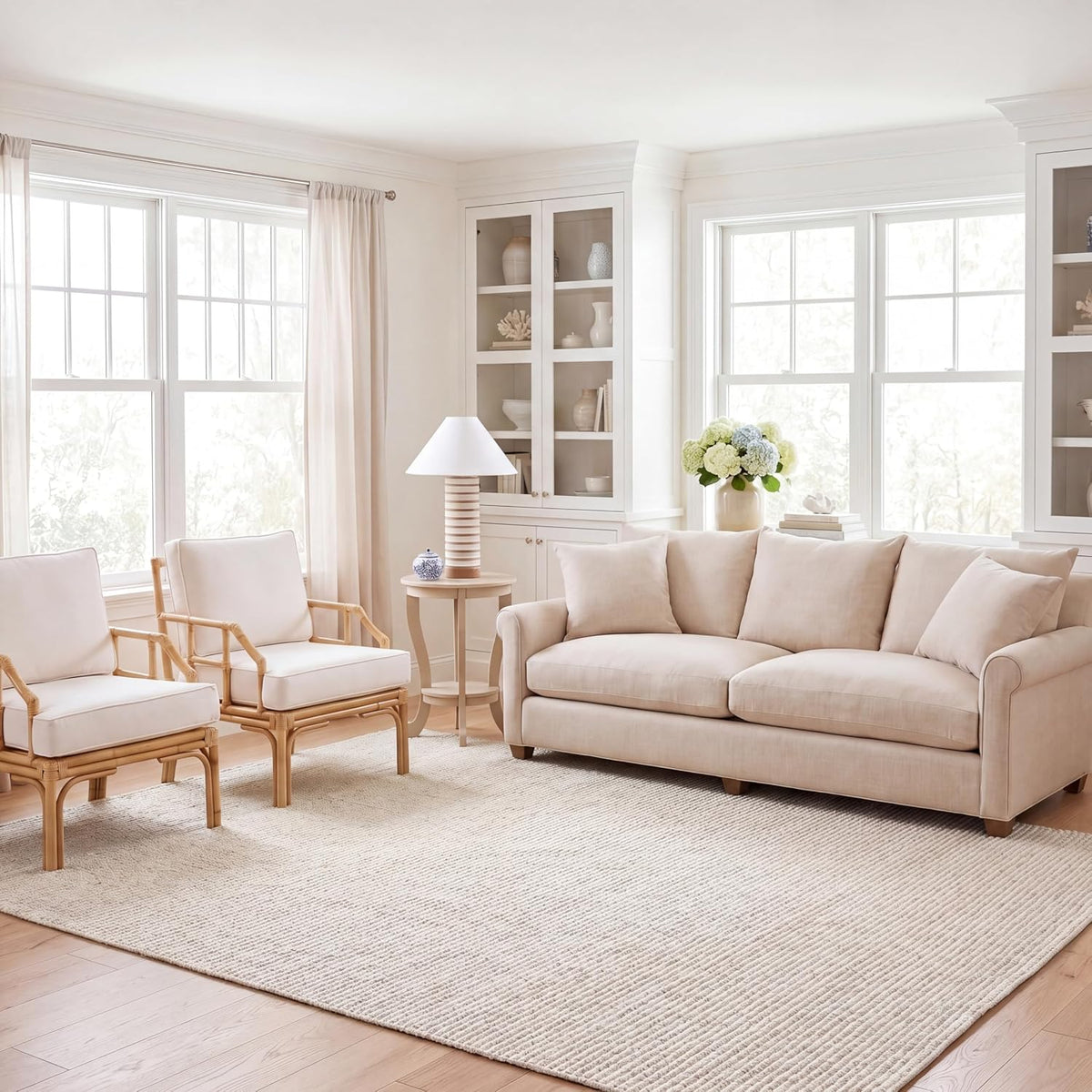 Natural Fiber Collection Area Rug, Ivory, Handmade Farmhouse Jute, Ideal for High Traffic Areas in Living
