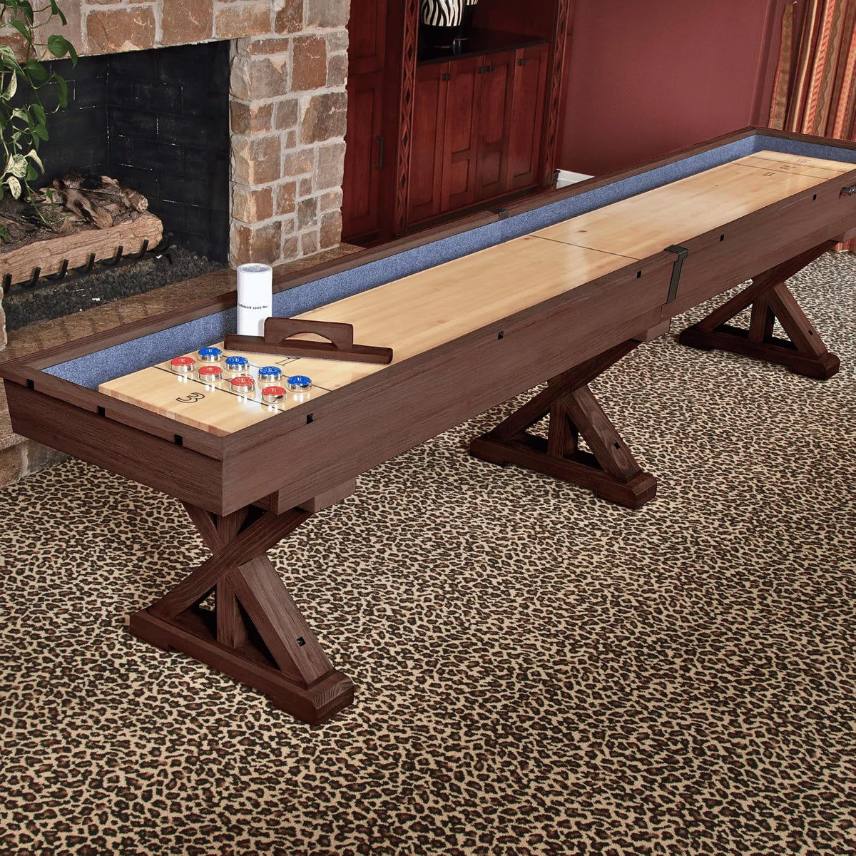 14 FT Solid Wood Shuffleboard Table, Comes in 2 6|7' Pieces Goes Around Stairs & Hallways