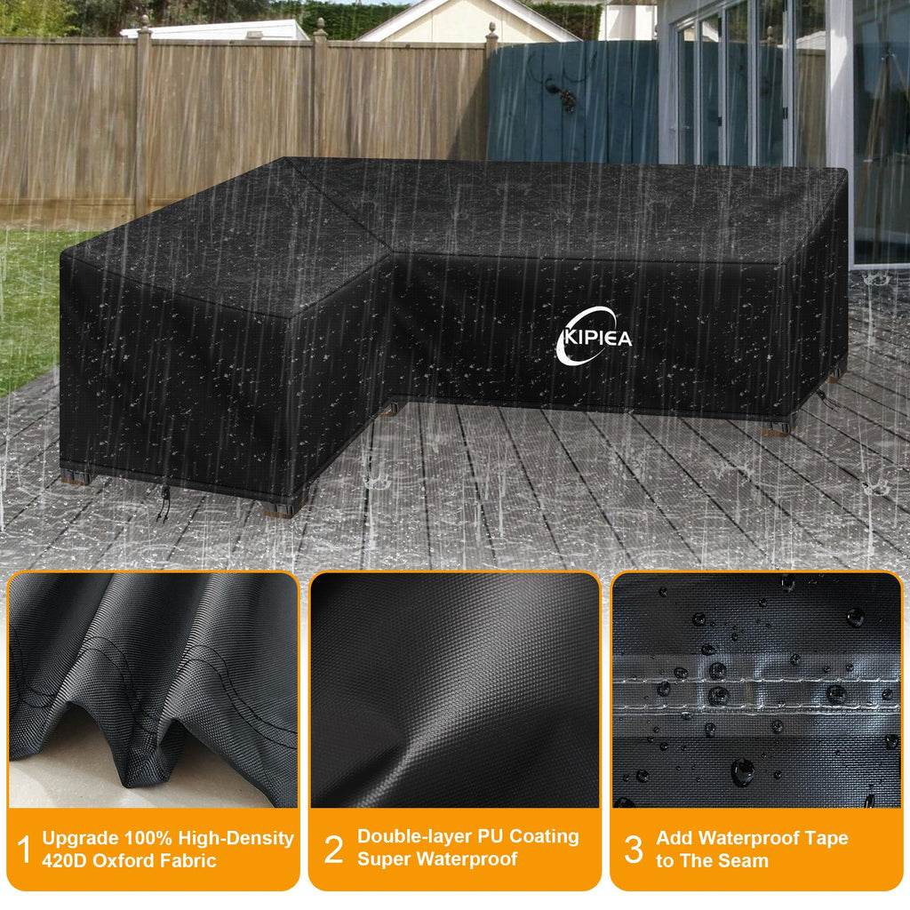 Patio L-Shaped Furniture Sectional Sofa Covers, 420D Heavy-Duty Oxford Fabric Outdoor Sectional Cover with Windproof
