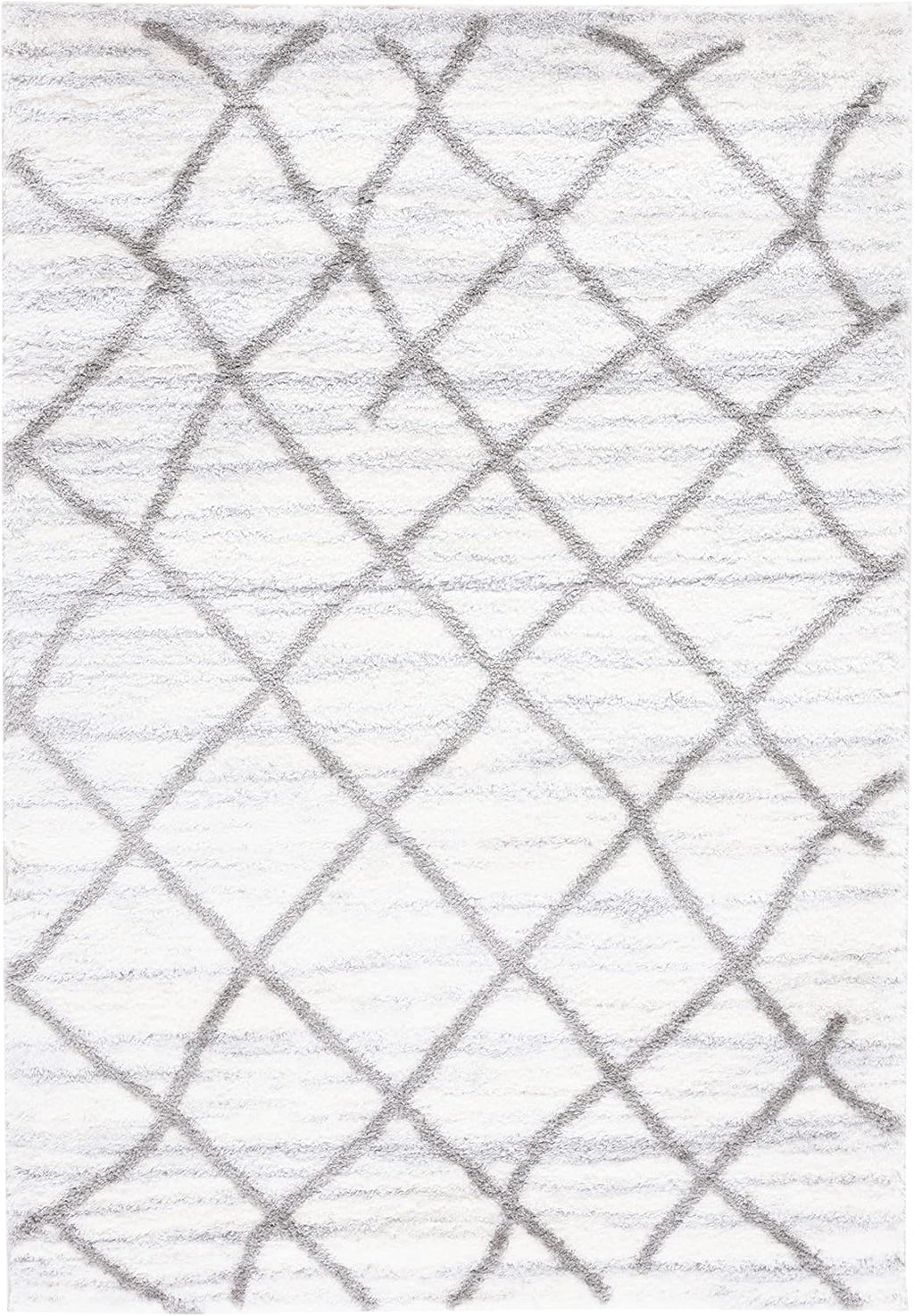 Tahoe Shag Collection Area Rug, White & Grey, Moroccan Boho Design, Non-Shedding & Easy Care, 1.2-inch