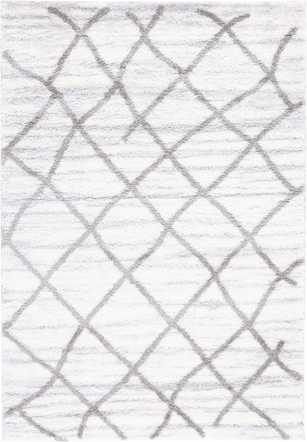 Tahoe Shag Collection Area Rug, White & Grey, Moroccan Boho Design, Non-Shedding & Easy Care, 1.2-inch