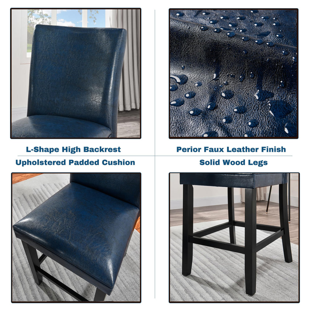 Glass Pub Dining Set for 4, 45" Round Table + 4 Blue PU Stools
