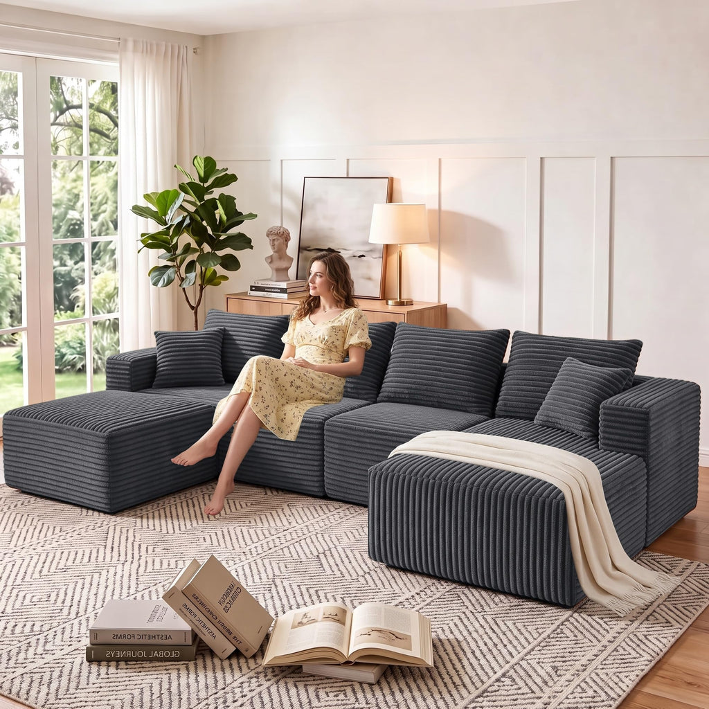 118 Inch Boneless U-Shaped Sectional Couch, Grey (Right Facing Chaise)