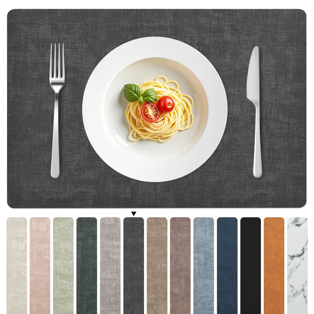 Faux Leather PU Placemats Set of 4 (Dark Grey,11.8" x 17")