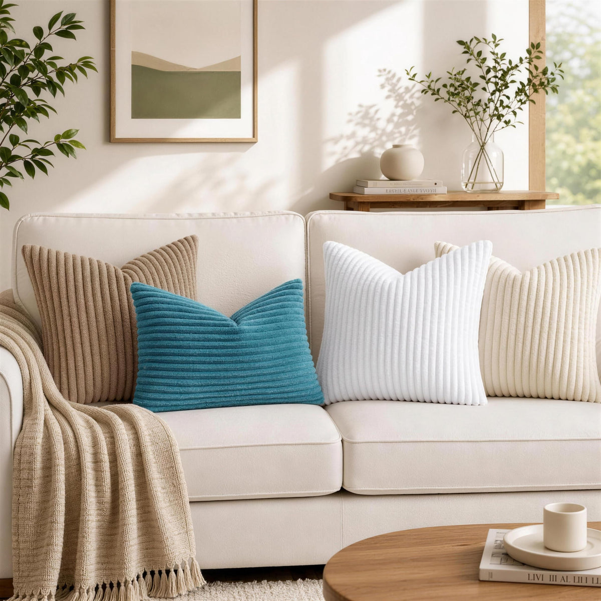 Fall Soft White Flannel Throw Pillow Covers 16X16 Set of 2