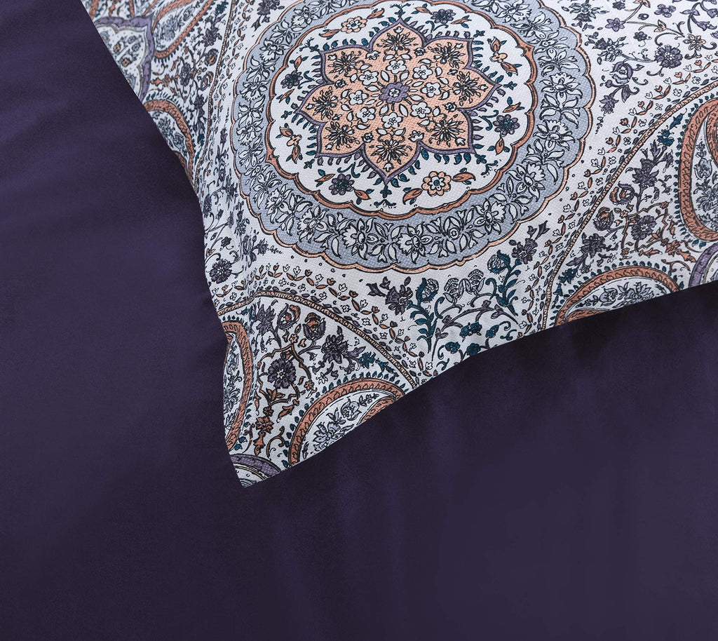 Boho Floral Medallions Duvet Cover 3pc Set Bohemian Paisley Bedding Boteh Damask Circles Egyptian Cotton Sateen