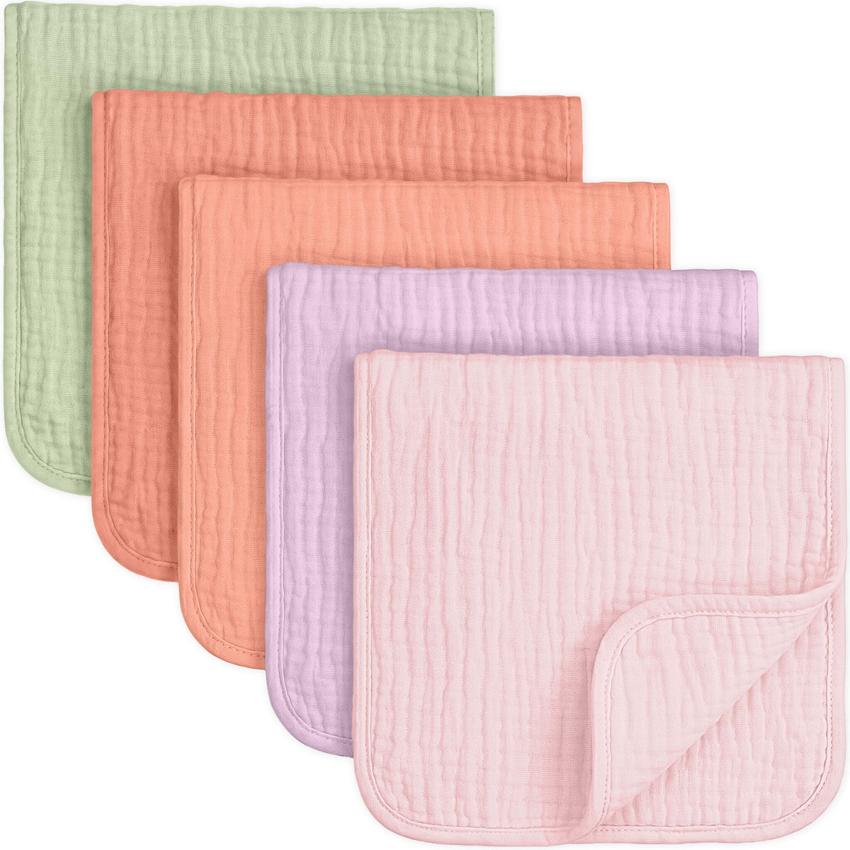 Organic Muslin Burp Cloths Baby Boy, Girl, 5-Pack (Muted Pastel)