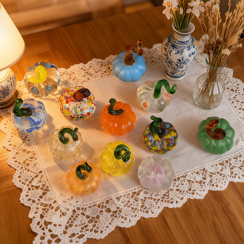 12 Pack Small Hand Blown Glass Pumpkins for Decorating