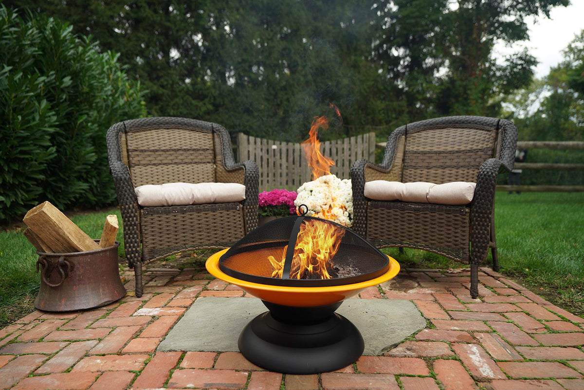 Vesta Orange Enameled Fire Bowl/Pit, Powder Coated Steel