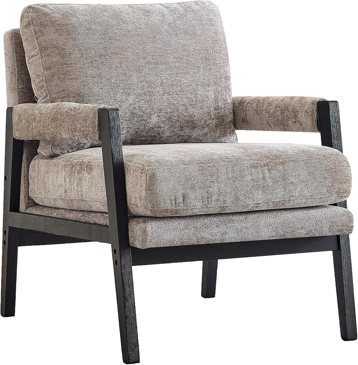 Gray Chenille Mid-Century Accent Armchair with Soft Upholstery