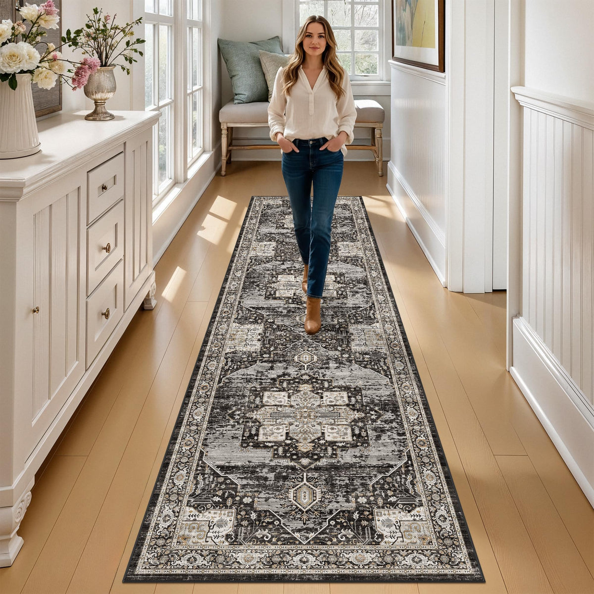 Washable 2x8 Oriental Runner Rug - Soft Stain Resistant Rugs Bedroom Non Slip Low Pile Carpets Home Decor Mat 2x8