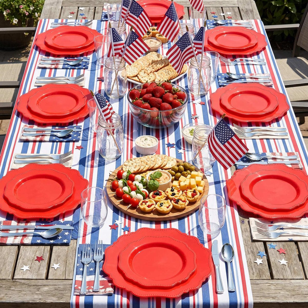 Disposable Plastic Plates 60Pcs, Christmas Red Plastic Party Plates, Heavy Duty 30 Dinner plate 10.5" and 30