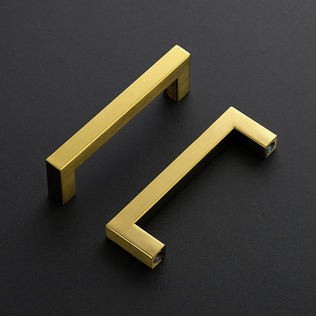 Gold Square Pulls Cabinet Handles,4 Inch,5 Pack