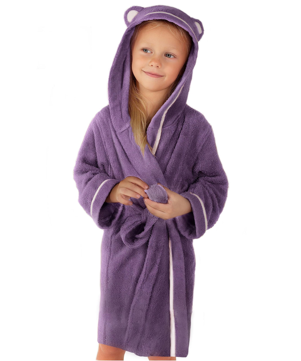 Premium Soft Toddler Bathrobe - Rayon from Bamboo Toddler Robe with Hood - Kids Boys & Girls Robe (2-3T, Purple)