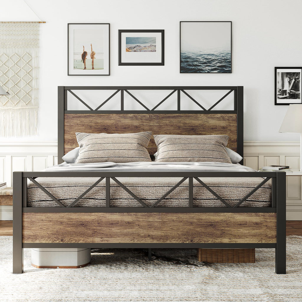 Bed Frame, Tall Industrial Headboard 51.2 ", Platform Bed Frame with Strong Metal Support, Solid and Stable