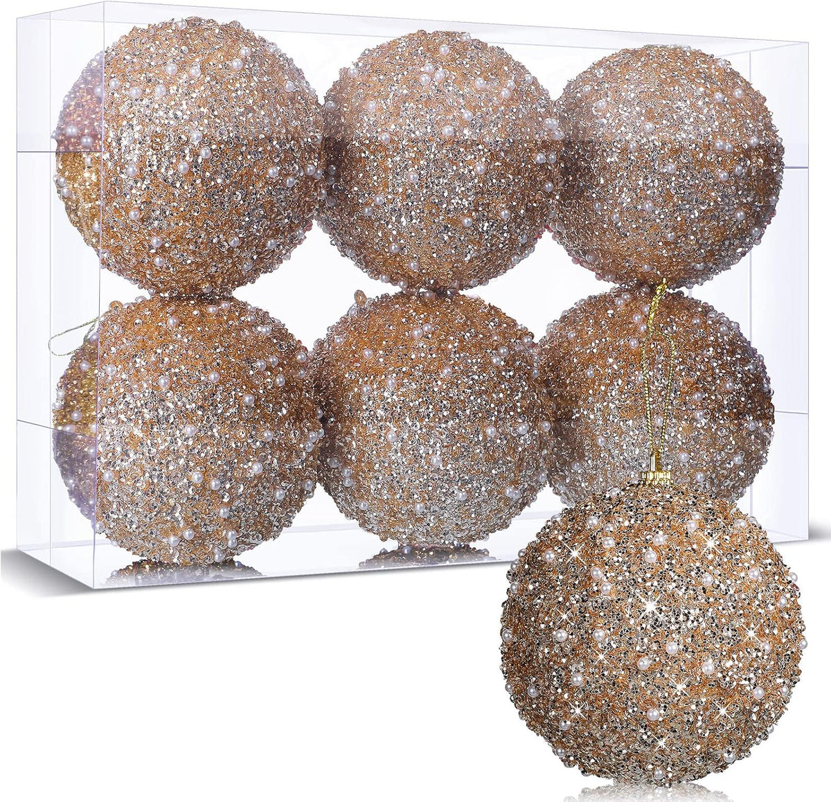 6 Pcs Christmas Ball Ornaments 4 Inch Xmas Tree Decor,Champagne