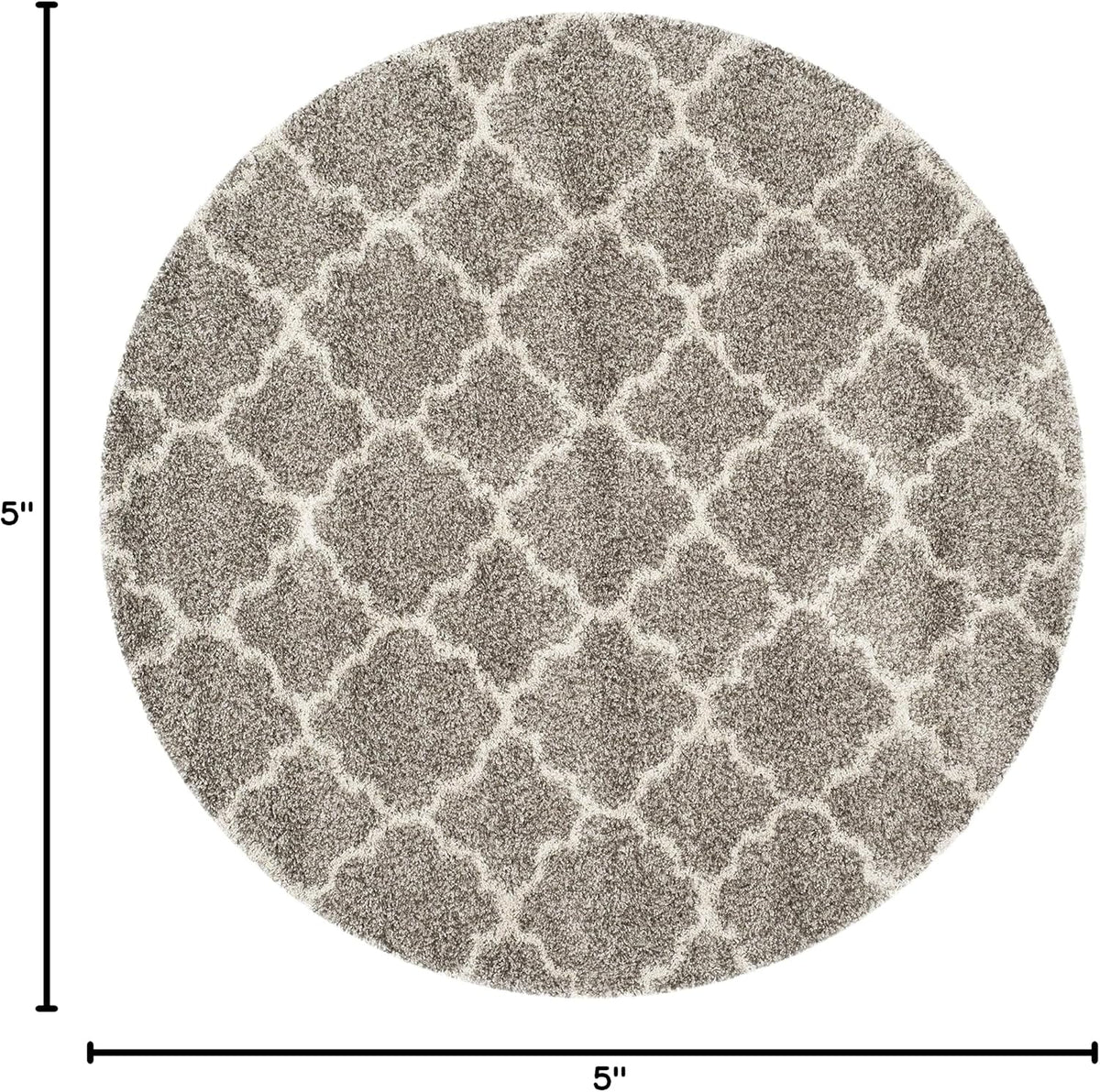 Hudson Shag Collection Area Rug - 5' Round, Grey & Ivory, Moroccan Trellis Design, Non-Shedding & Easy Care, 2-inch