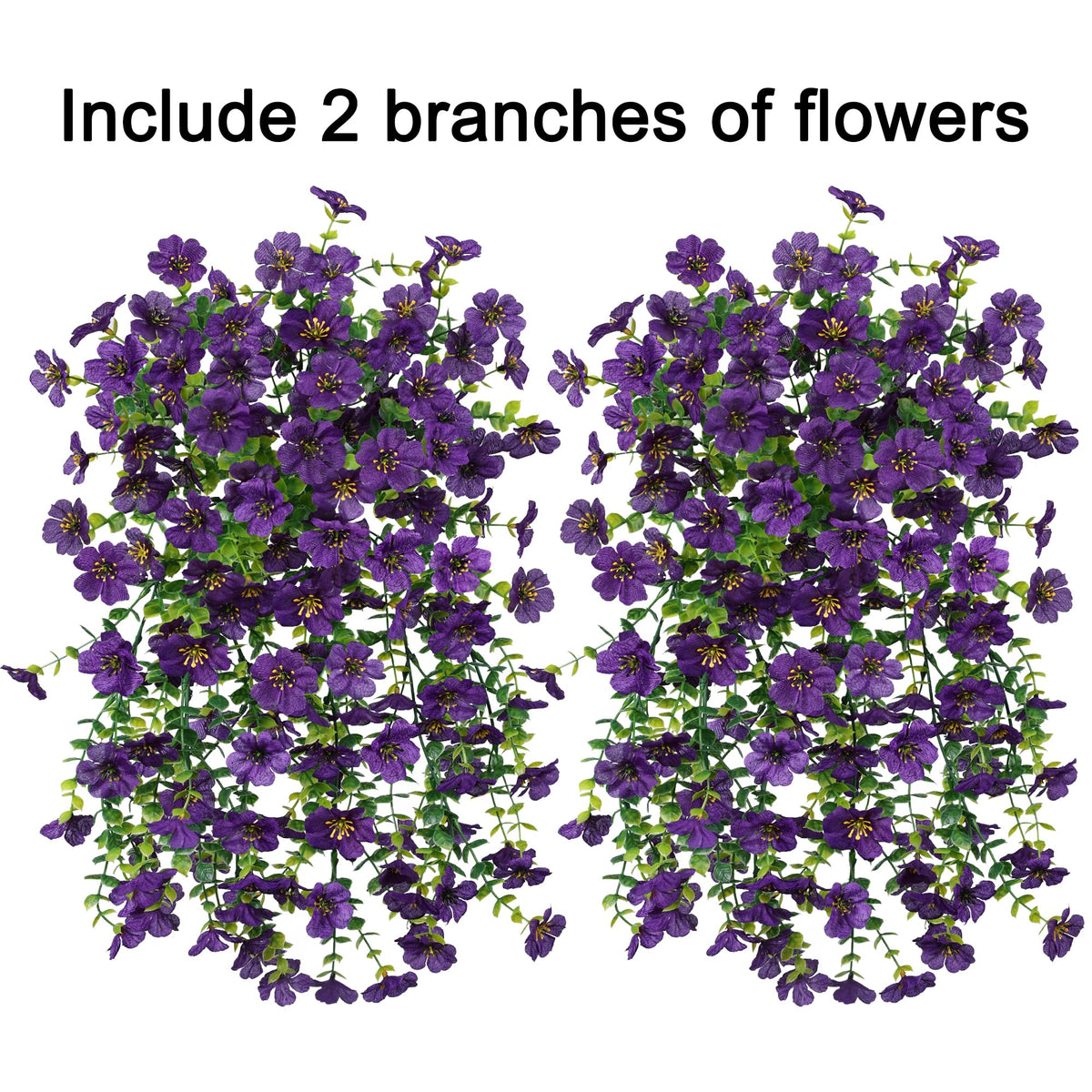 Artificial Flowers for Outdoors Garland Decoration, 2Pcs Dark Purple Fake Hanging Flowers, UV & Fading Resistant
