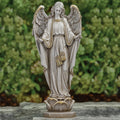 By , 23" Angel on Pedestal Garden Statue, Outdoor Religious Angel Sculpture with Stone Finish