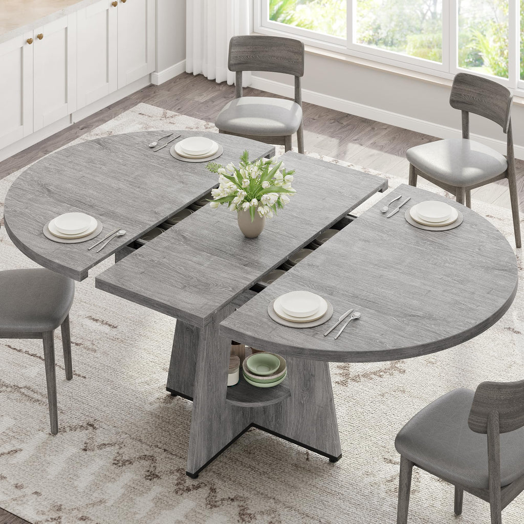 Inspired Saarinen Style Extendable Dining Table, Round Kitchen Dining Room Dinner Table with for 4 6 8 People, Space Saving Modern Oval