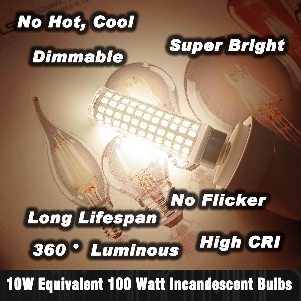 E12 100W Dimmable C7 T6 LED Corn Light Bulbs 4000K 1000lm 10W, 3 Pack