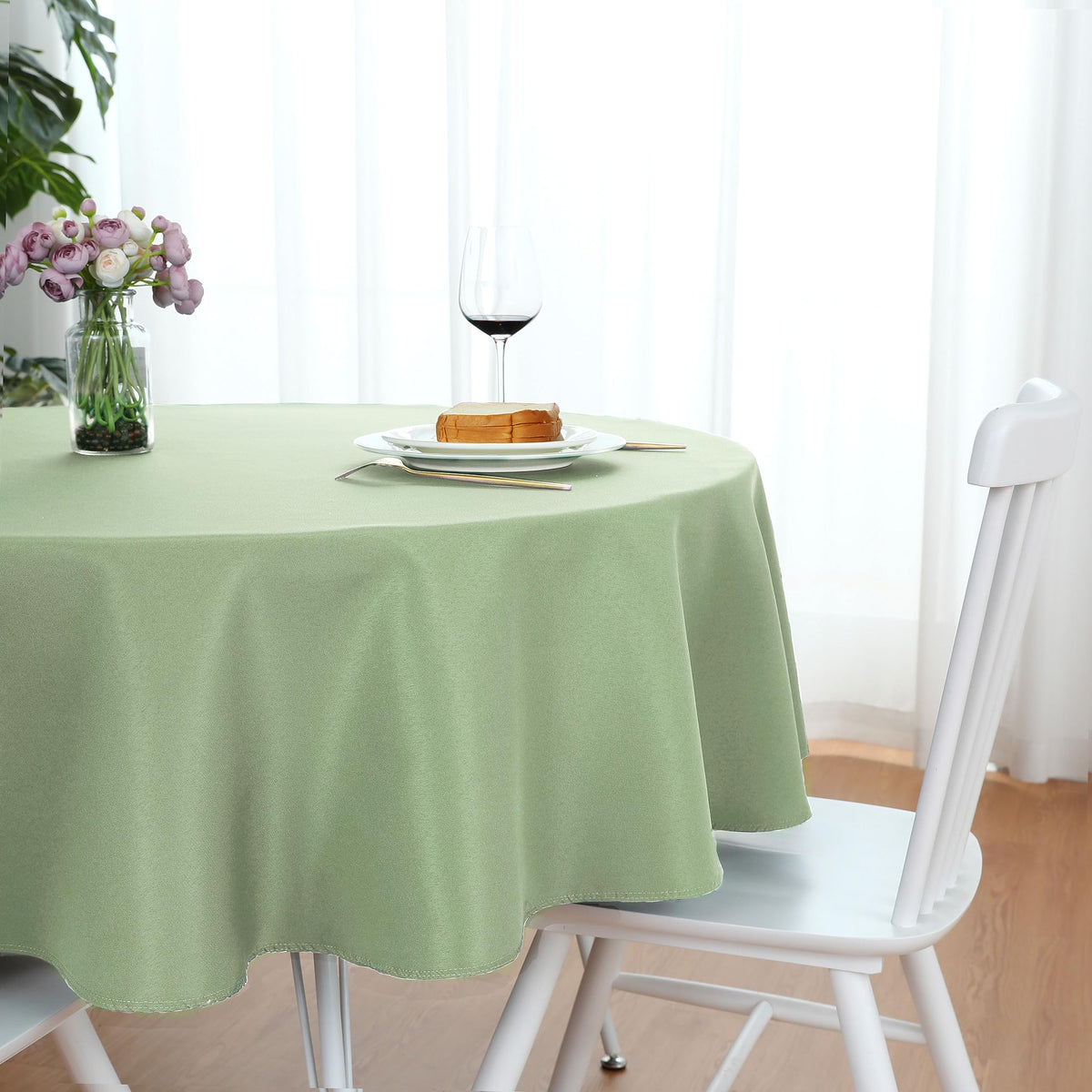 2 Pack Sage Green Round Waterproof Tablecloth, 60 Inch