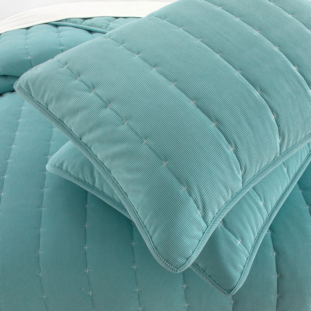 Jalla 3 Piece Corduroy Quilt Set Embroidered Coverlet Bedspread w/Pillow 2 Shams, Blue