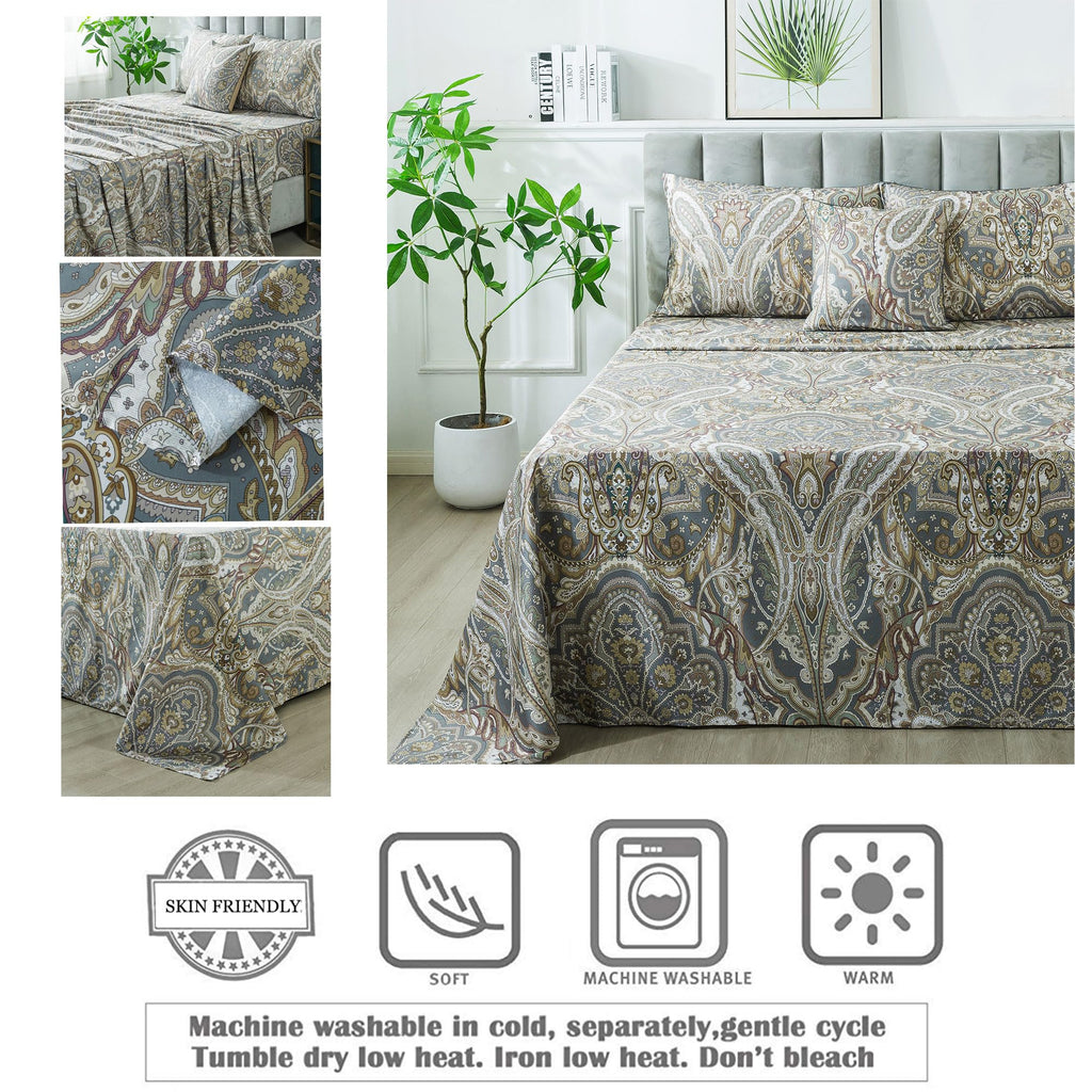 Paisley Sheets Set Full Classic Boho Paisley Bedding Luxurious Bohemian Damask Paisley Bed Sheet Set Breathable 100%
