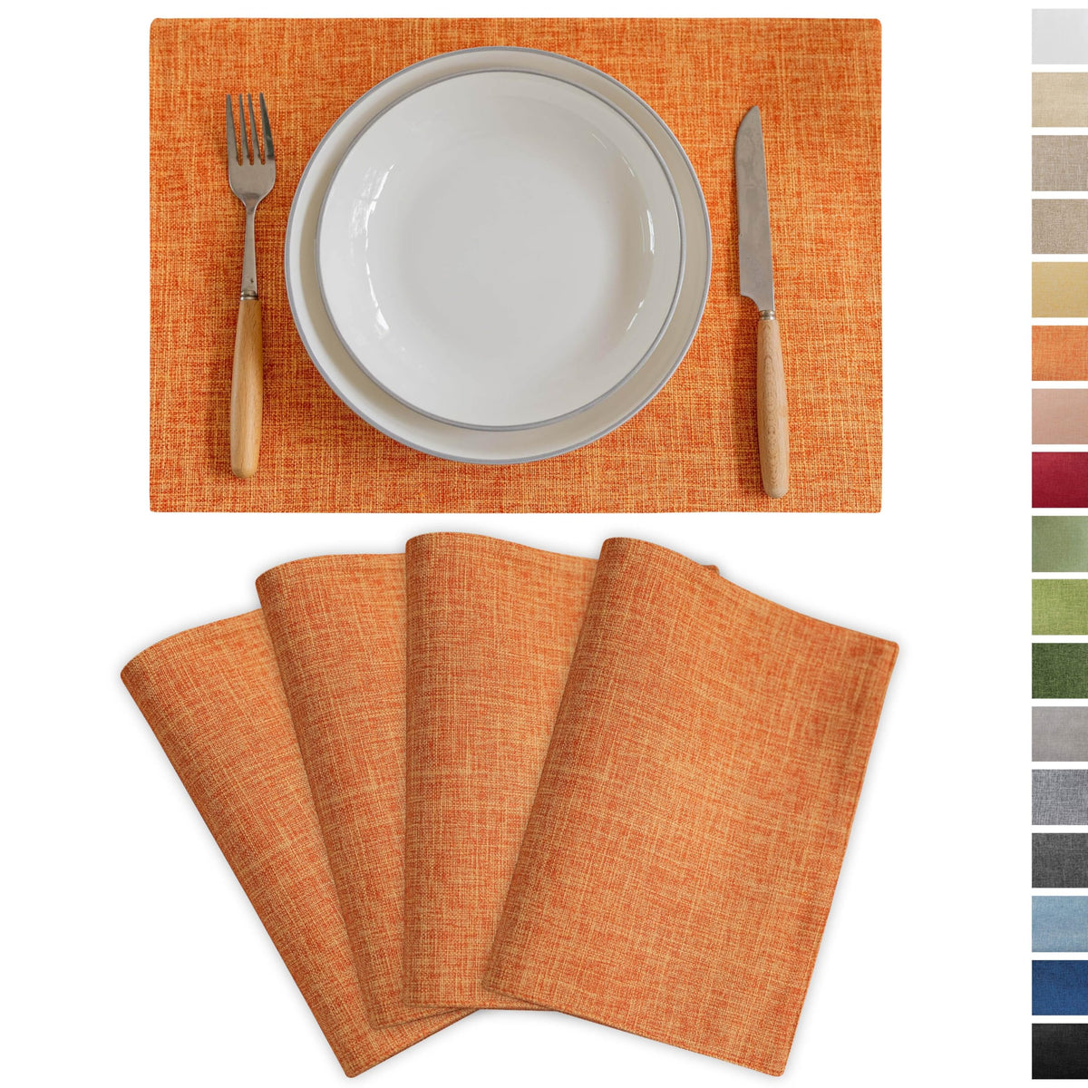 Fall Placemats Set of 4 Orange Linen Place Mats Decorative Heat Resistant Cloth Table Mats for Party Birthday