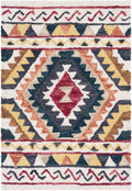Handmade Wool Accent Rug in Rust and Ivory, Moroccan Boho Tribal Pattern