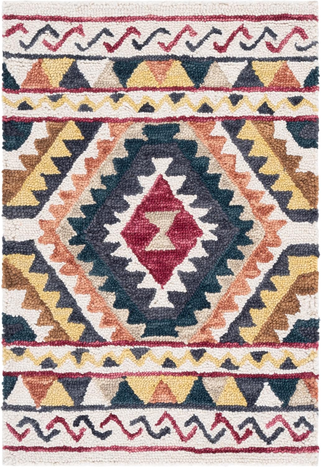 Handmade Wool Accent Rug in Rust and Ivory, Moroccan Boho Tribal Pattern