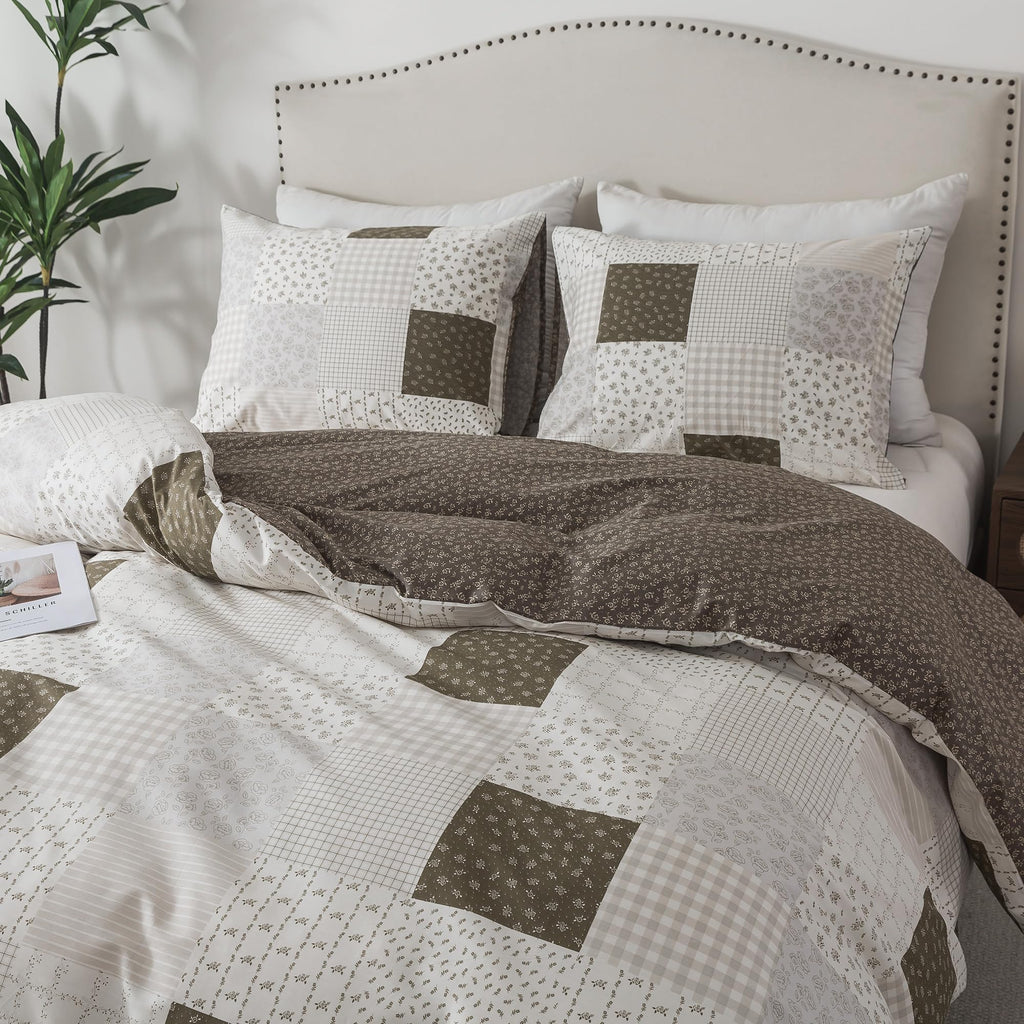 Rustic Duvet Cover - 100% Cotton Comforter Cover 3-Piece, All Season Bedding Duvet Cover Sets with Zipper