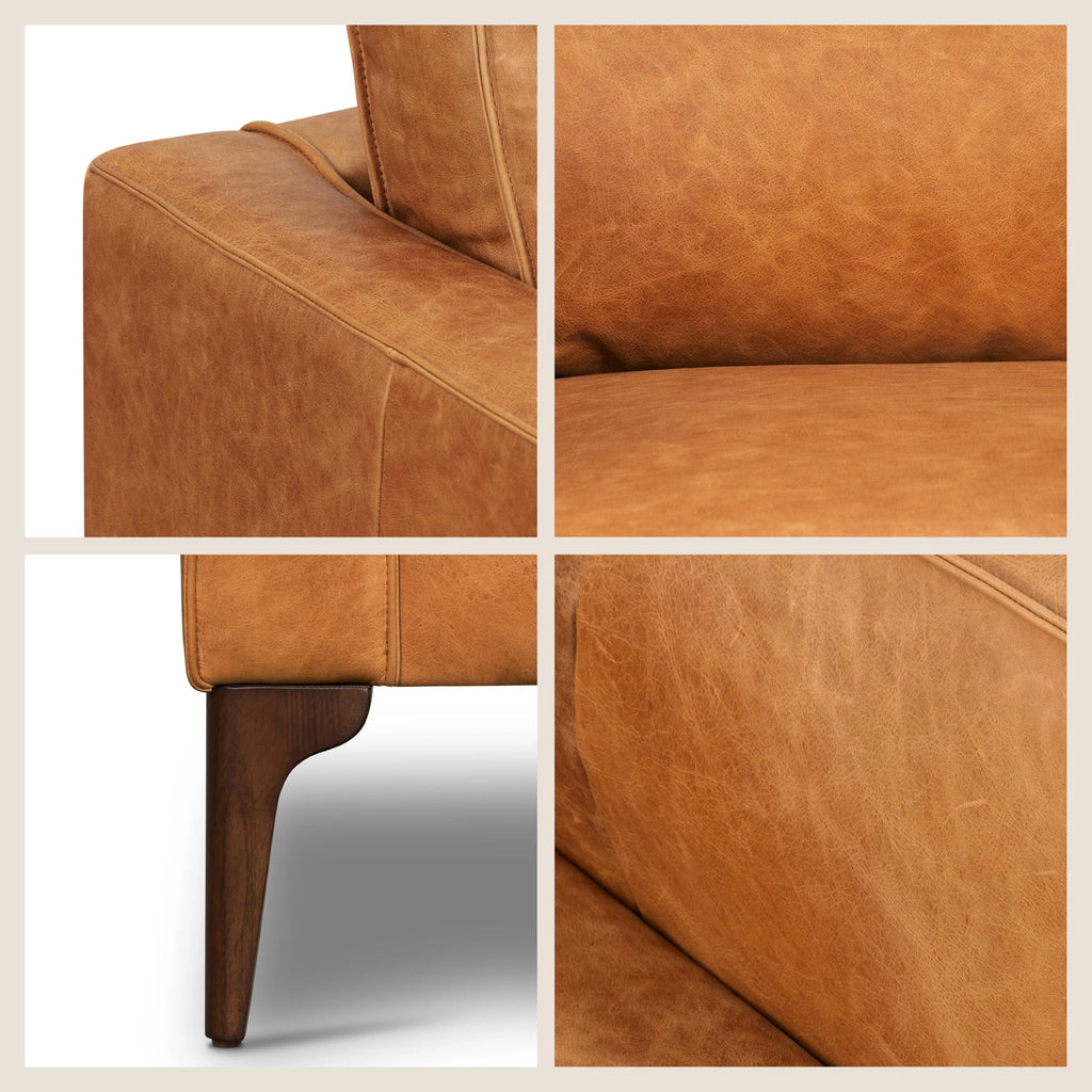 & BARK Mateo Leather Lounge Chair - Cognac Tan Full-Grain Leather Upholstery - Modern Upholstered Accent Chair
