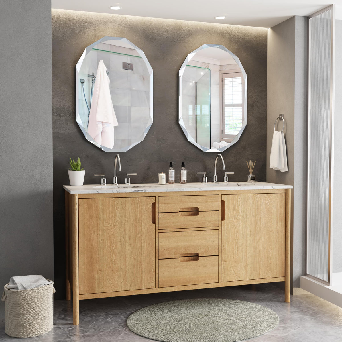 24" x 36" Silver Oval Bathroom Mirror Beveled Edge Frameless Mirrors