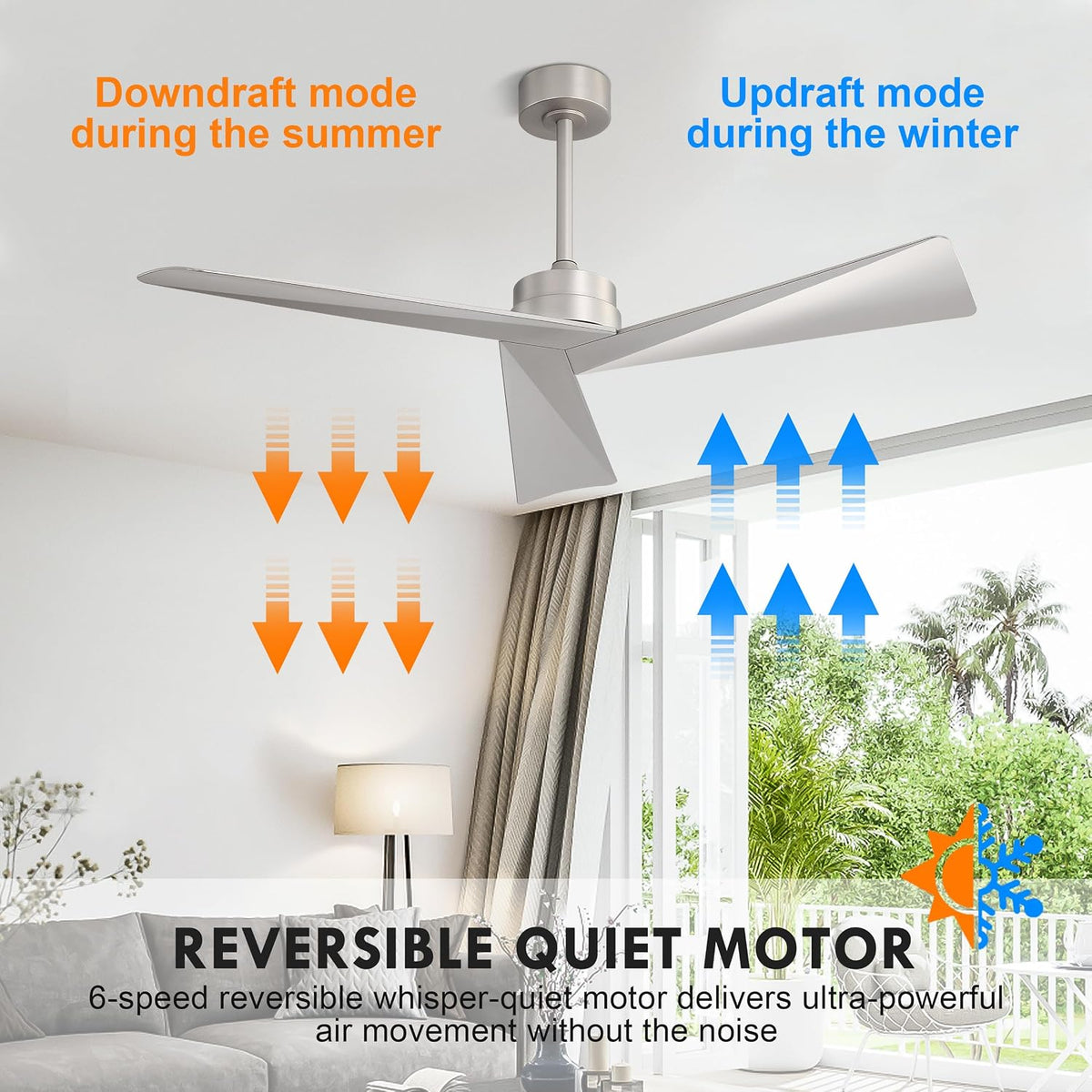 52" Brushed Nickel Ceiling Fan with Remote, No Light