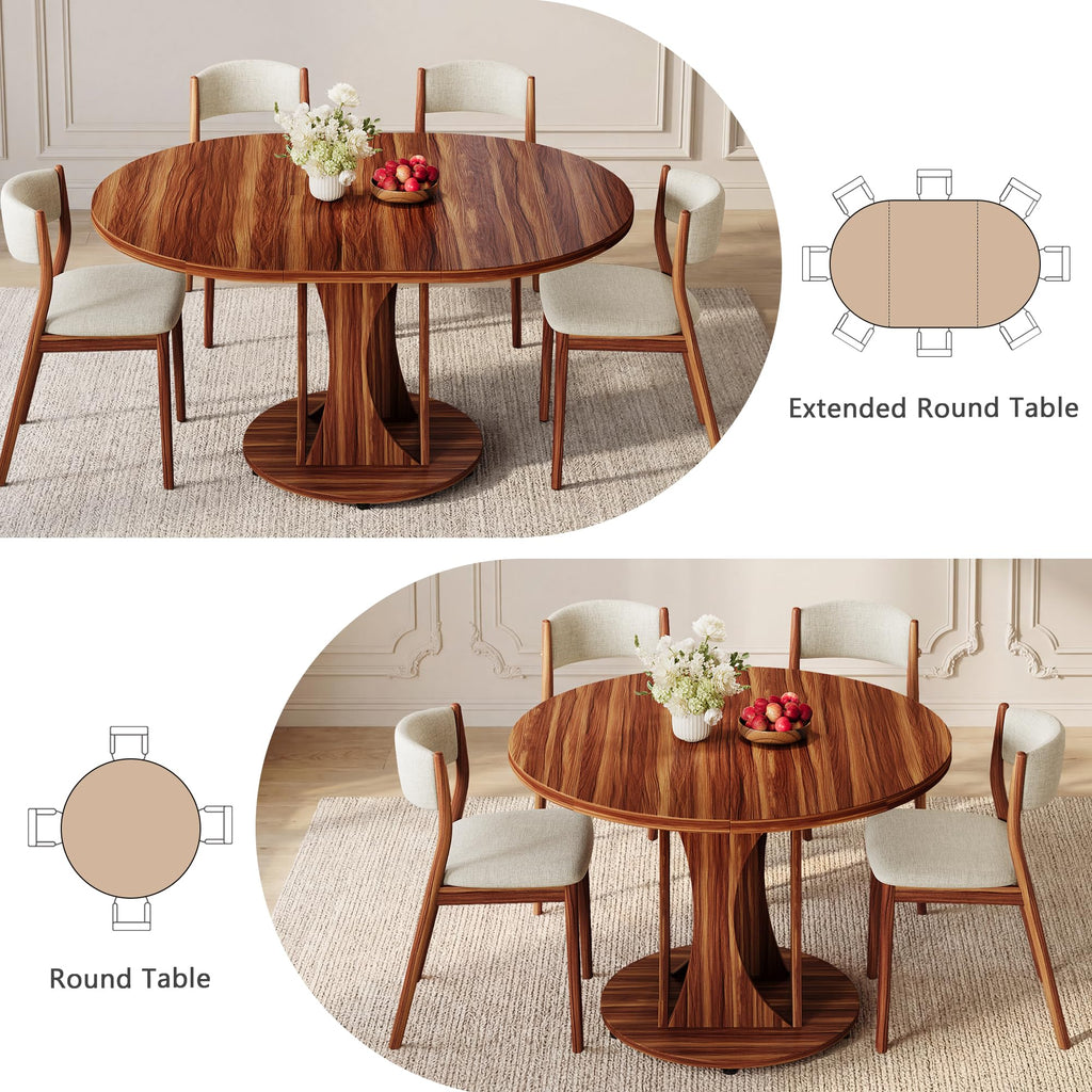 Inspired Saarinen Style 43"-59" Extendable Dining Table, Round Kitchen Table with Modern Arcs Pedestal, Oval Dinner Table with Removable