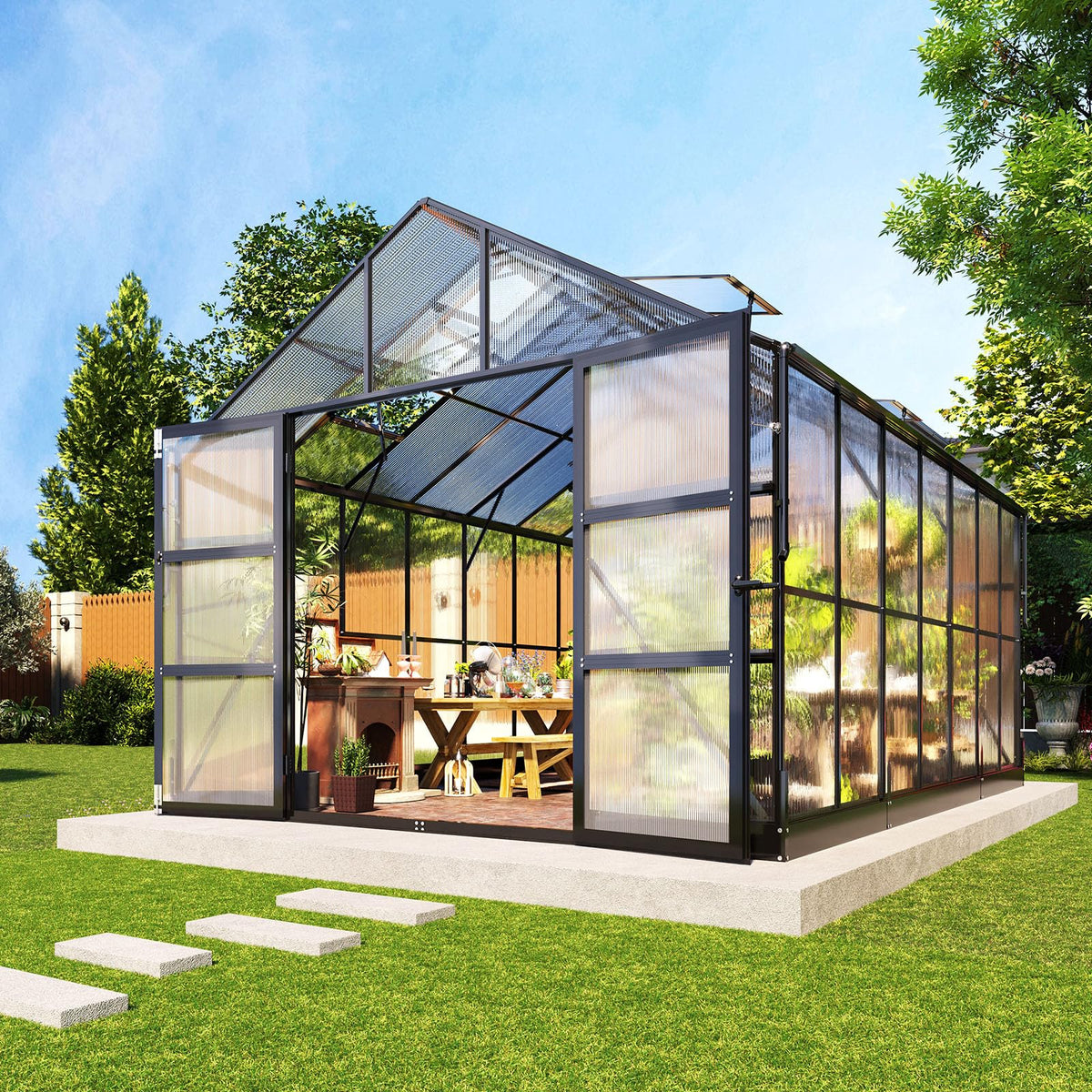 10x14 FT Polycarbonate Greenhouse with 4 Roof Vents