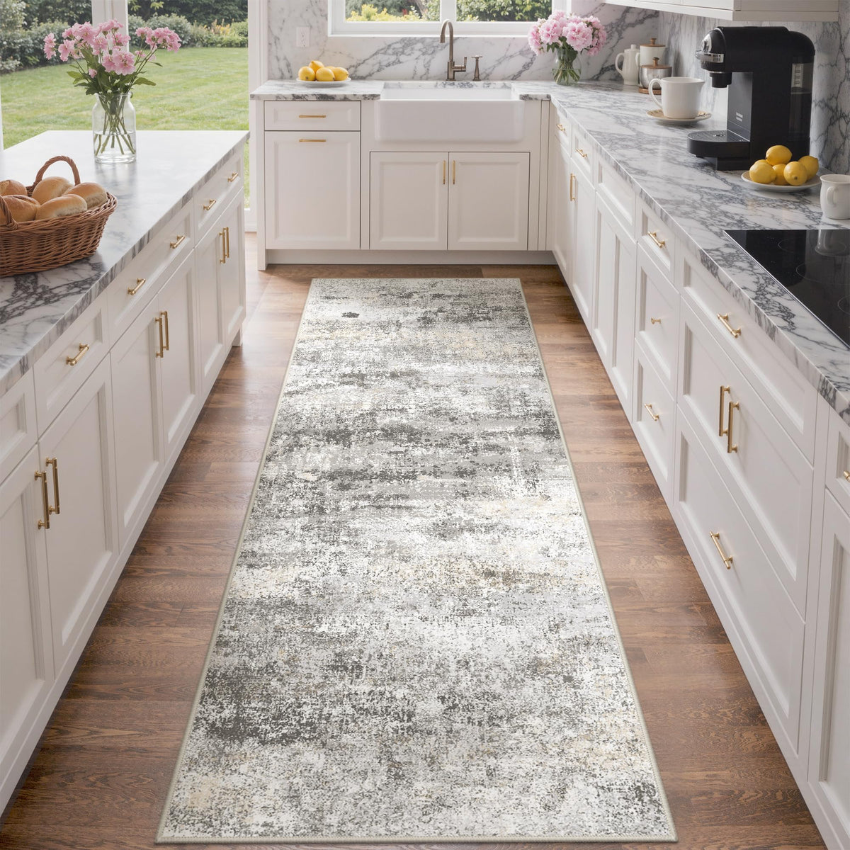 2'6"x7' Runner Rug Non Slip Washable Entryway Grey Beige