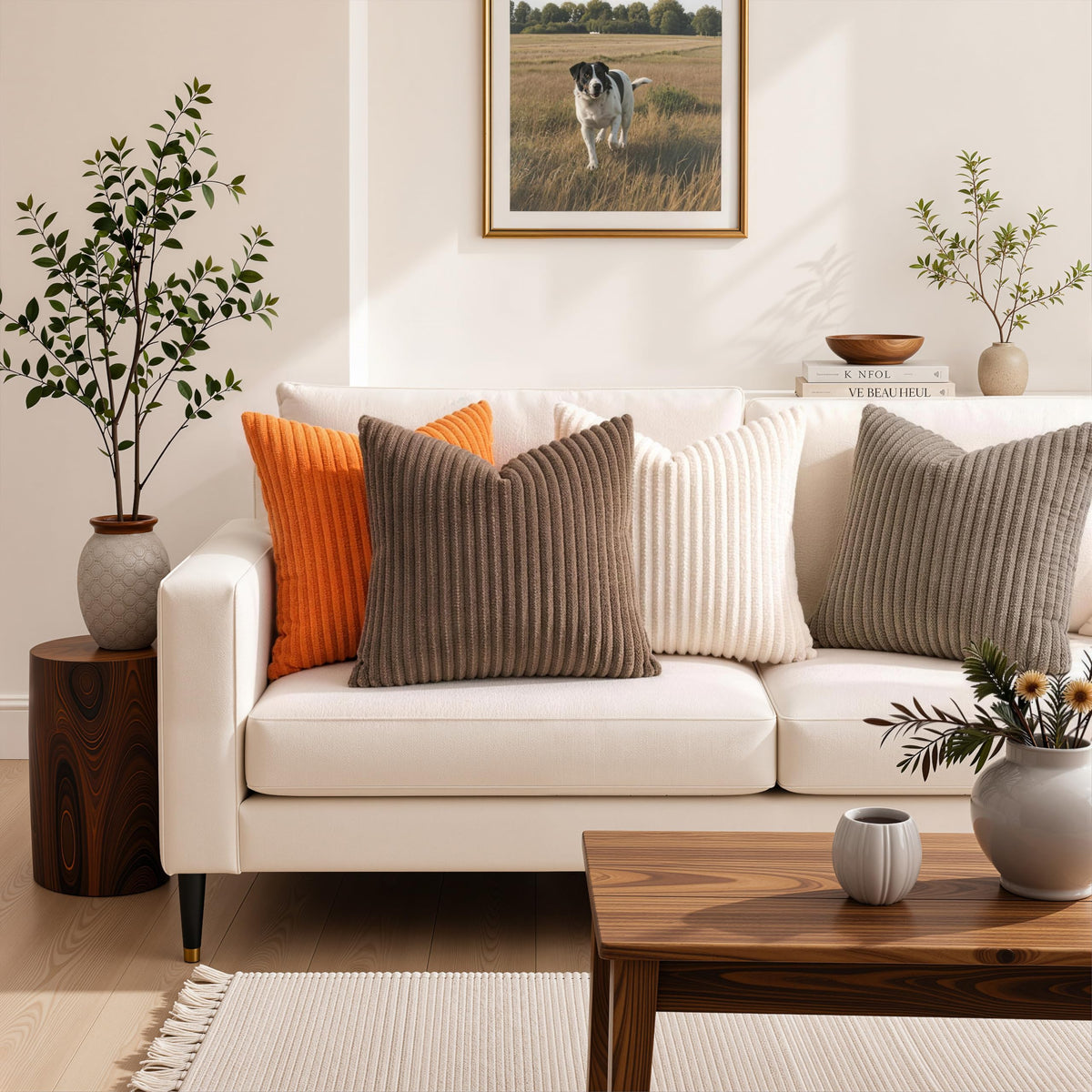 Fall Soft Coffee Flannel Throw Pillow Covers 22X22 Set of 2