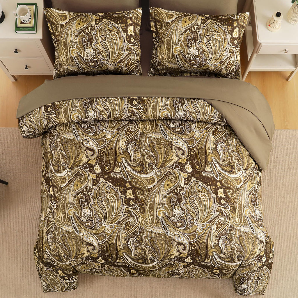 Brown Paisley Comforter Set Queen Size 7 Piece Bed in a Bag