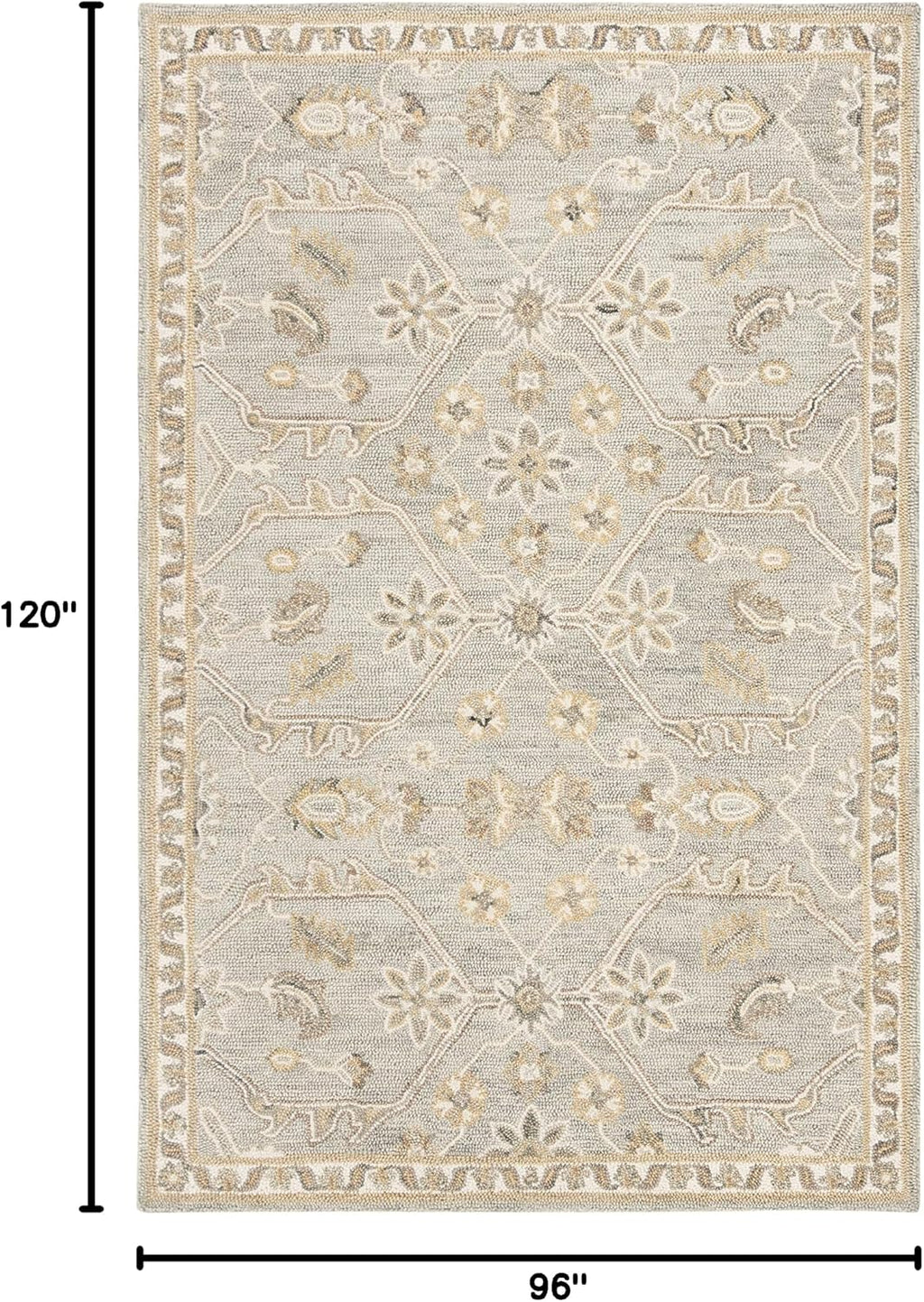 Blossom Collection Slate / Beige BLM701M Handmade Premium Wool Area Rug