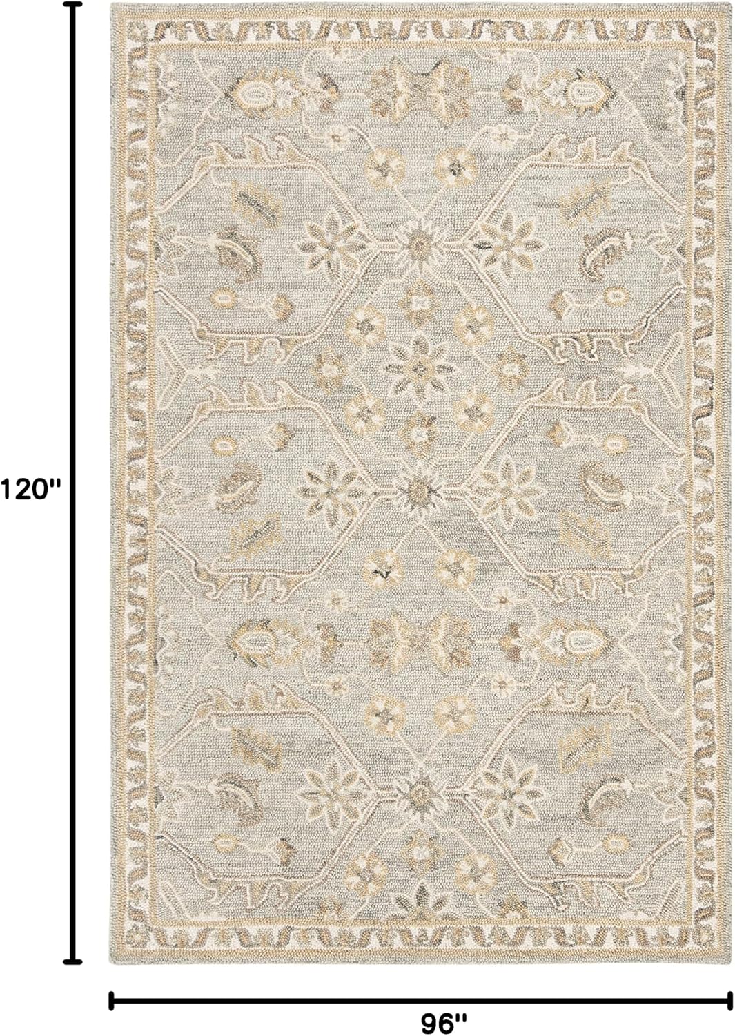 Blossom Collection Slate / Beige BLM701M Handmade Premium Wool Area Rug
